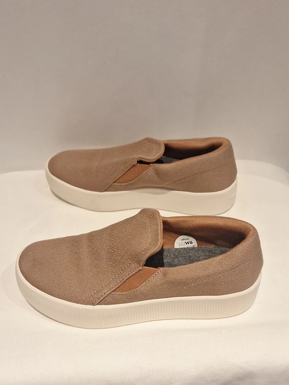 allbirds Women's Lounger Slip-On Loafers in Taupe with White Platform Sole